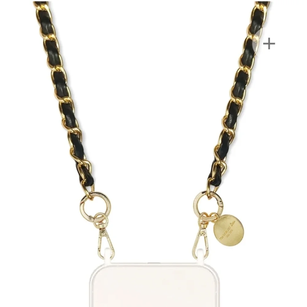 Metal & leather Crossbody phone Chain with Golden Carabiners